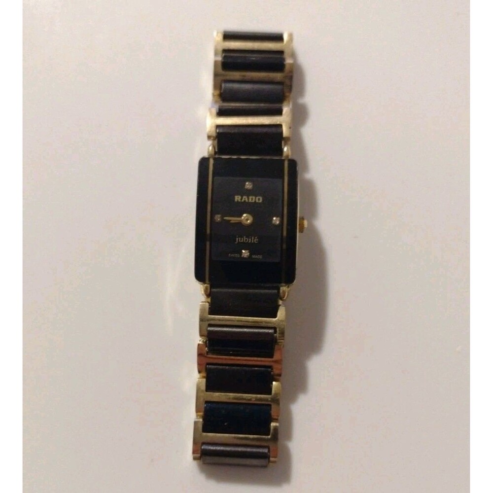 Rado Jubile 18mm Black Gold Womens Quartz Diamond Wristwatch Ceramic Bracelet